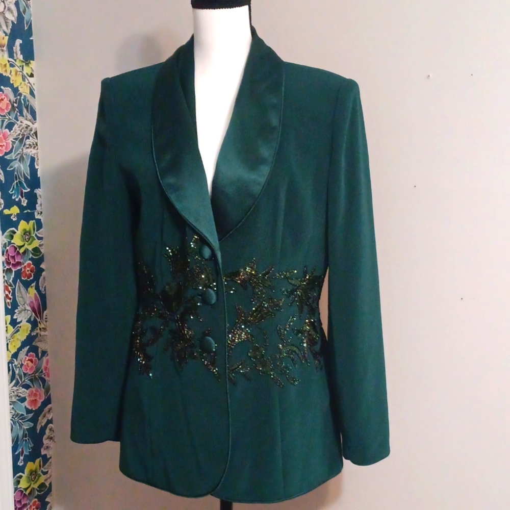 Oleg Cassini green embroidered blazer